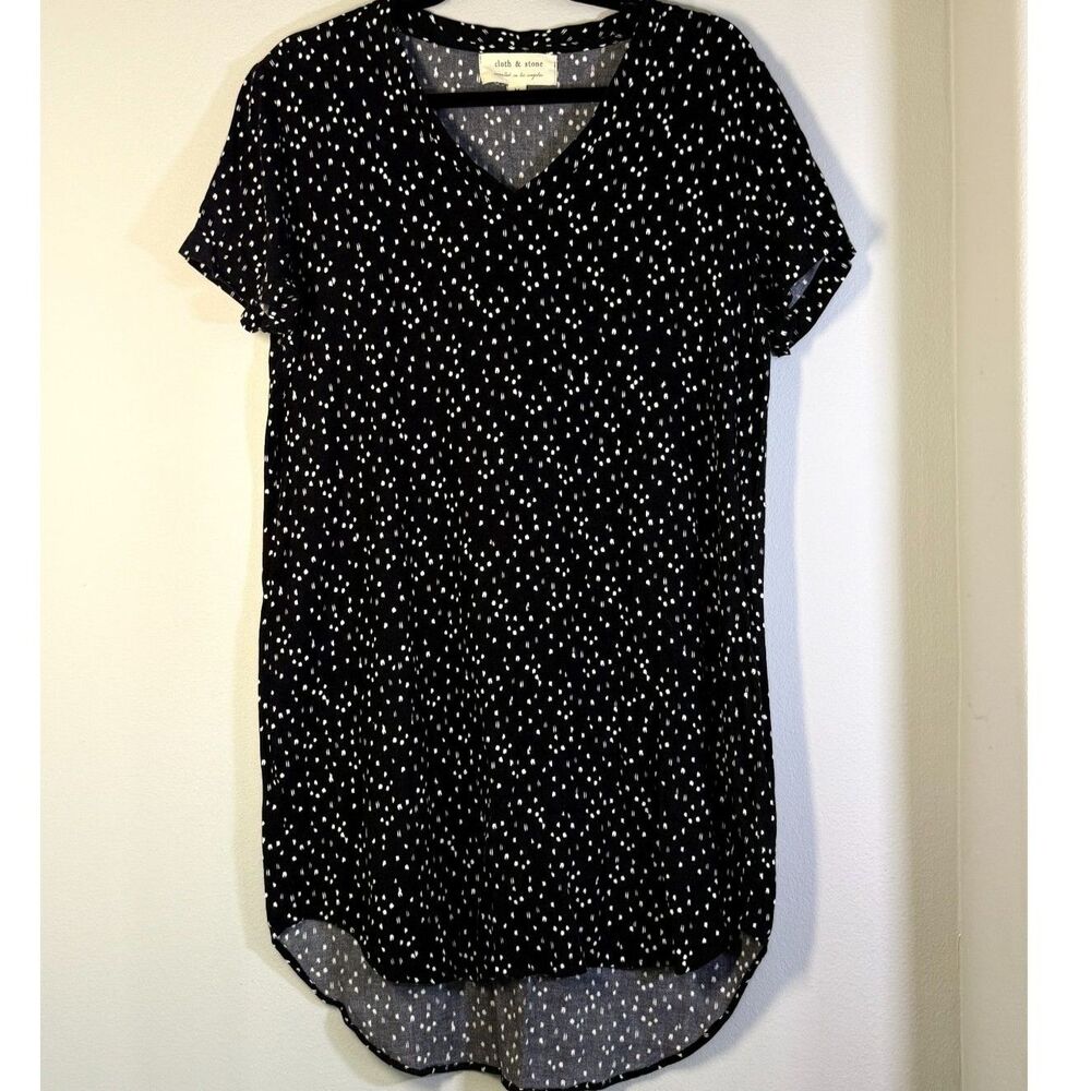 Cloth & Stone Anthropologie M Black Abstract Print High Low Shirt Dress Casual